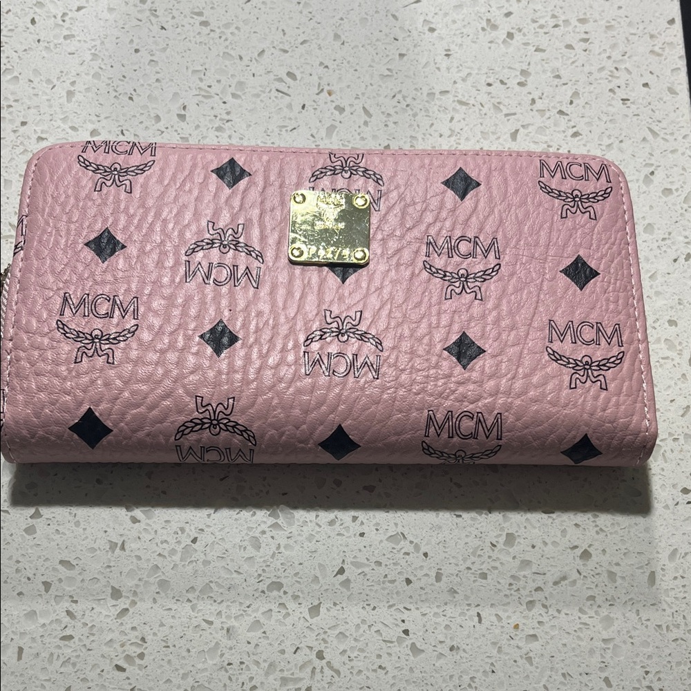 MCM Pink Logo Pattern Wallet